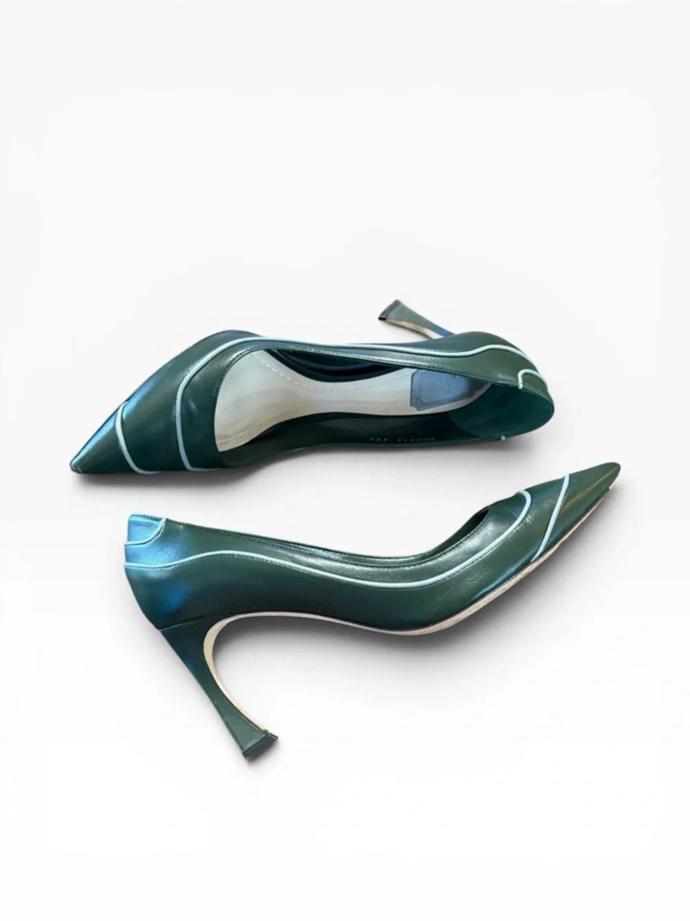 Christian Dior Chromatic  Green Leather Curved Stiletto Pumps EU 38.5 US 8.5